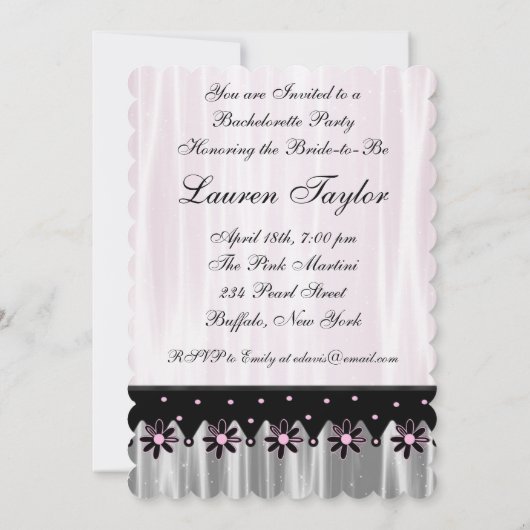 Invitations de Bachelorette à Martini Noir Rose (Dos)