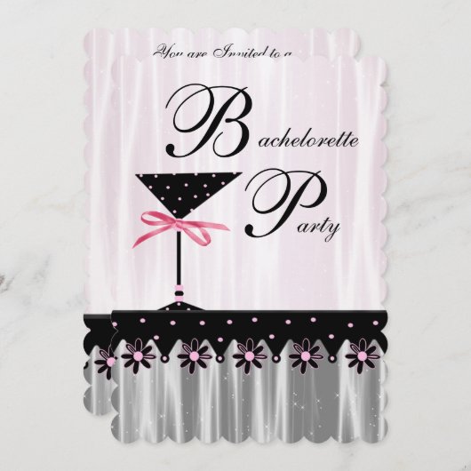 Invitations de Bachelorette à Martini Noir Rose (Devant / Derrière)