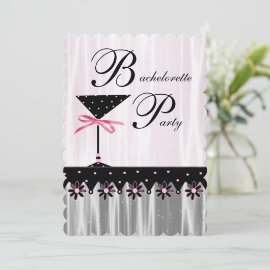 Invitations de Bachelorette à Martini Noir Rose (Debout devant)