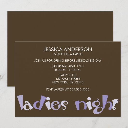 Invitations de bachelorette de nuit pour dames (Devant / Derrière)