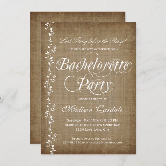 Invitations de Bachelorette de Rustic Vines (Devant / Derrière)