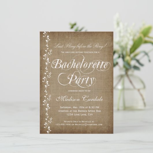 Invitations de Bachelorette de Rustic Vines (Debout devant)