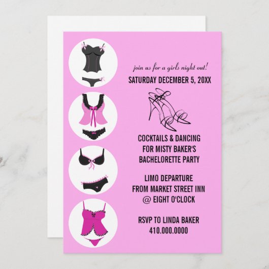 Invitations de Bachelorette Party (Devant / Derrière)