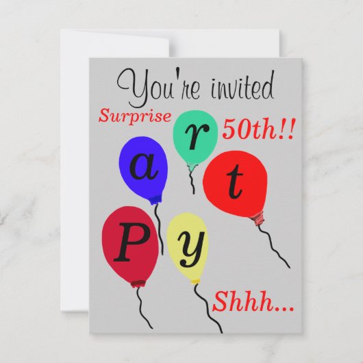 Invitations de ballons surprises 50e anniversaire (Devant)