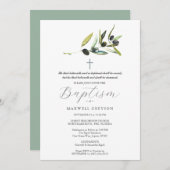 Invitations de baptême Branche d'olivier religieux (Devant / Derrière)
