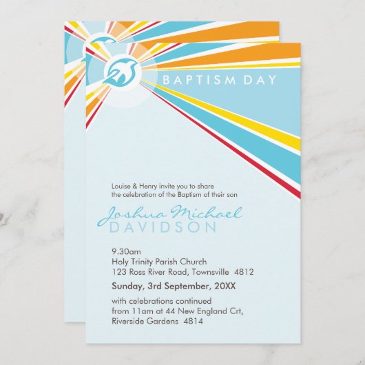 INVITATIONS DE BAPTÊME : : colombe moderne 5P (Devant / Derrière)