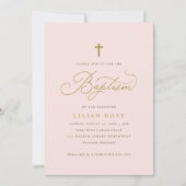 Invitations de baptême croisé - Fille fille rose (Devant)
