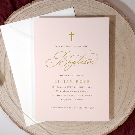 Invitations de baptême croisé - Fille fille rose