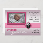 Invitations de baptême croisé rose (Devant / Derrière)