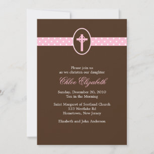 Invitations de baptême croix rose