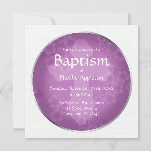 Invitations de baptême d'Améthyste de filière flor (Devant)