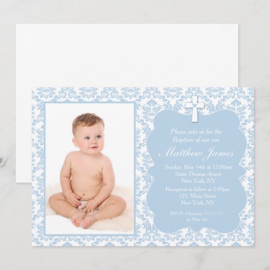 Invitations de baptême de baptême de garçon (Devant / Derrière)