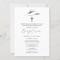 Invitations de baptême Dusty Blue Botanical