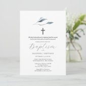 Invitations de baptême Dusty Blue Botanical (Debout devant)