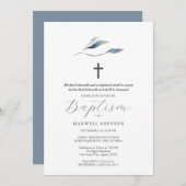 Invitations de baptême Dusty Blue Botanical (Devant / Derrière)