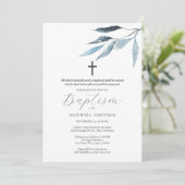 Invitations de baptême Dusty Blue Botanical (Debout devant)