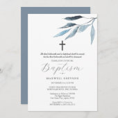 Invitations de baptême Dusty Blue Botanical (Devant / Derrière)