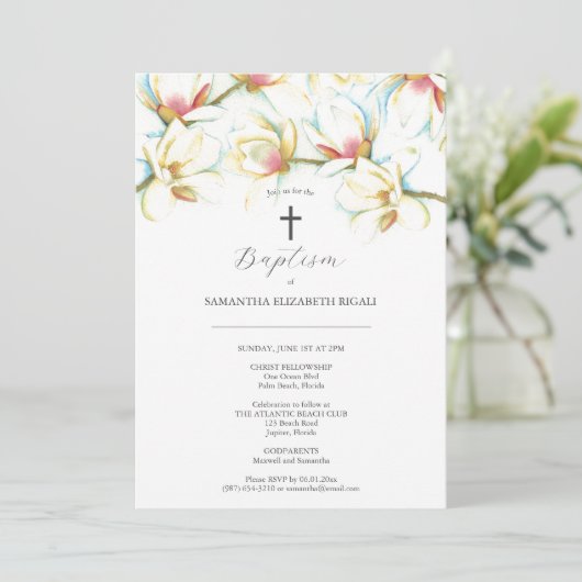 Invitations de baptême Fleurs d'aquarelle Godparen (Debout devant)