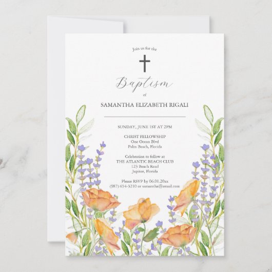 Invitations de baptême florale Fleurs sauvages d'a (Devant)