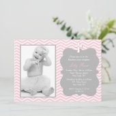 Invitations de baptême rose Grey Chevron (Debout devant)