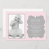 Invitations de baptême rose Grey Chevron (Devant / Derrière)