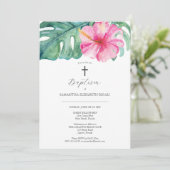Invitations de baptême tropicale Hibiscus rose (Debout devant)