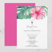 Invitations de baptême tropicale Hibiscus rose (Devant / Derrière)