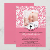 Invitations de baptêmes et de baptêmes Photo Pink (Devant / Derrière)