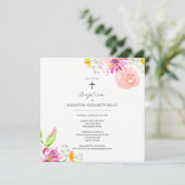 Invitations de baptêmes roses pour les fleurs de f (Debout devant)
