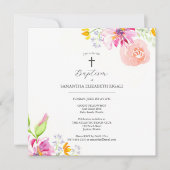 Invitations de baptêmes roses pour les fleurs de f (Devant)