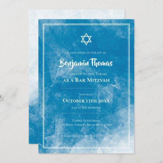 Invitations de Bar Mitzvah | Ombre bleue (Devant / Derrière)