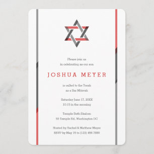 Invitations de bar moderne Mitzvah   rouge + noir