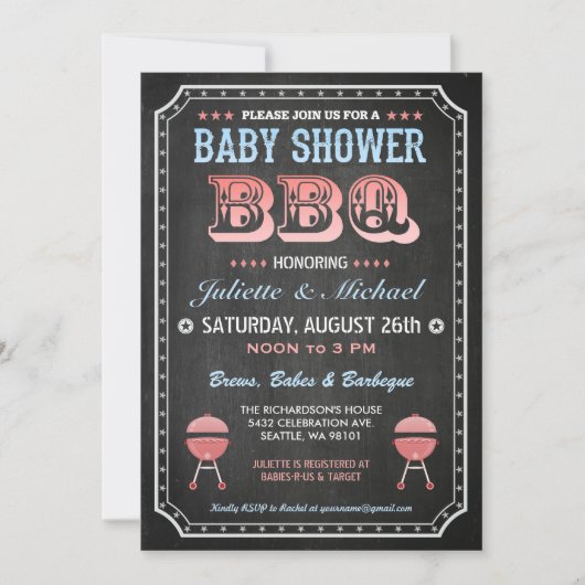 Invitations de barbecue baby shower (tableau de bo (Devant)