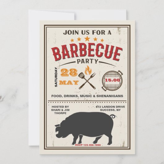 Invitations de barbecue de porc (Devant)