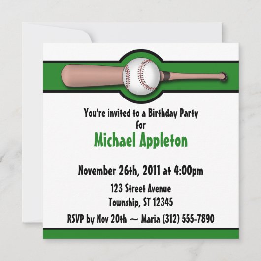 Invitations de base-ball Green Birthday (Devant)
