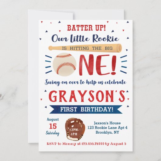 Invitations de base-ball premier anniversaire (Devant)