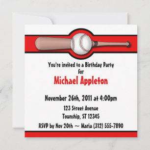 Invitations de base-ball Red Birthday