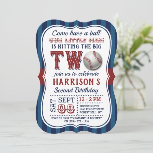 Invitations de baseball 2e anniversaire (Debout devant)