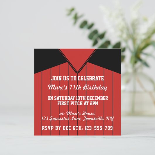 Invitations de baseball Jersey à thème Modèle (Debout devant)