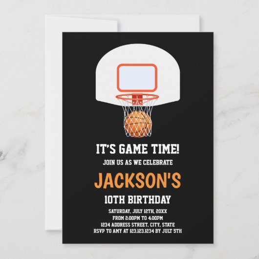 Invitations de basket-ball noir (Devant)