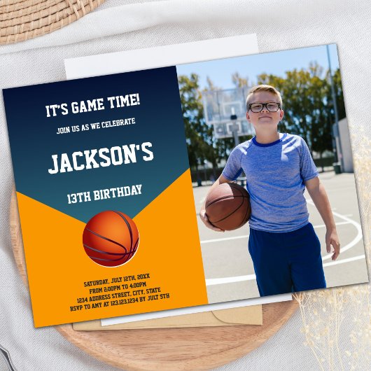 Invitations de basket-ball vert et orange avec pho
