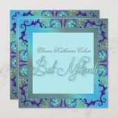 Invitations de Bat mitzvah bleu turquoise (Devant / Derrière)