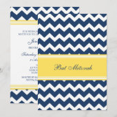 Invitations de Bat mitzvah Citron Blue Chevron (Devant / Derrière)