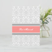 Invitations de Bat mitzvah Coral Grey Damask (Debout devant)