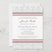 Invitations de Bat mitzvah Coral Grey Damask (Dos)