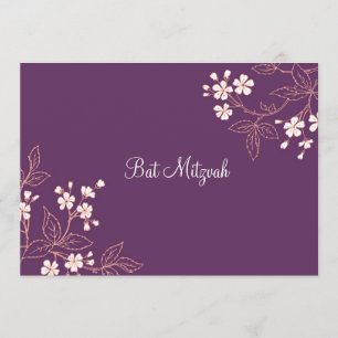 Invitations de Bat mitzvah Coral Plum Damask