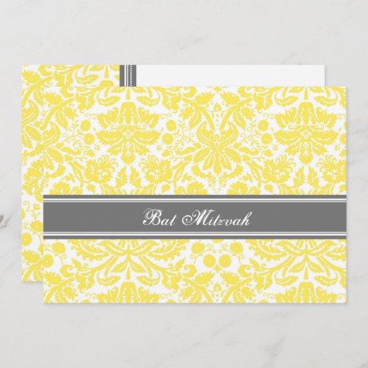 Invitations de Bat mitzvah Damas gris citron (Devant / Derrière)