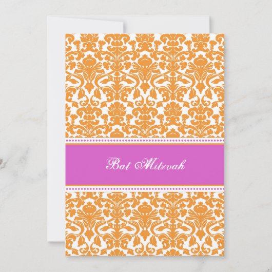 Invitations de Bat mitzvah Damask Roses Hot (Devant)