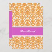 Invitations de Bat mitzvah Damask Roses Hot (Devant / Derrière)