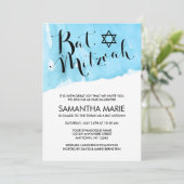 Invitations de Bat mitzvah d'aquarelle bleue (Debout devant)